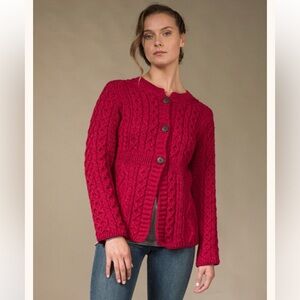 Aran Woollen Mills Ireland 100% Merino Wool Chunky Knit Cardigan Sweater Sz S
